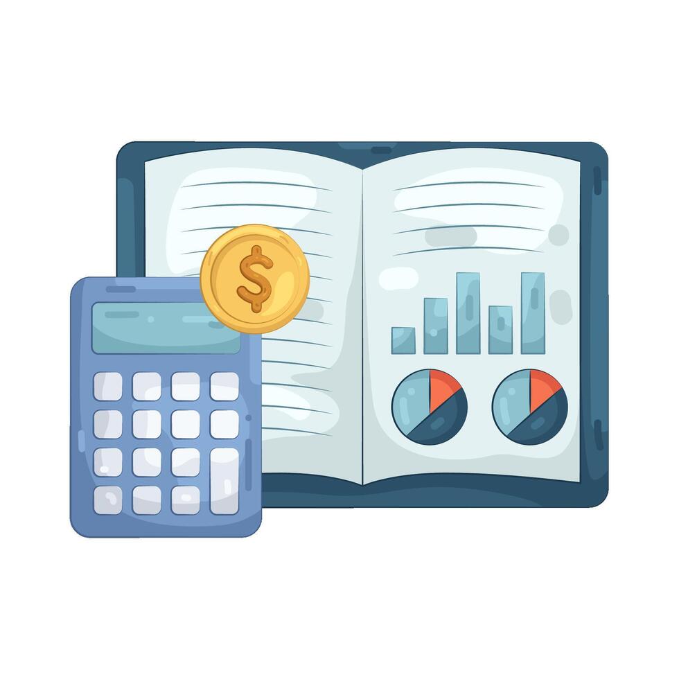 Calculator with Coin and Accounting Book vector