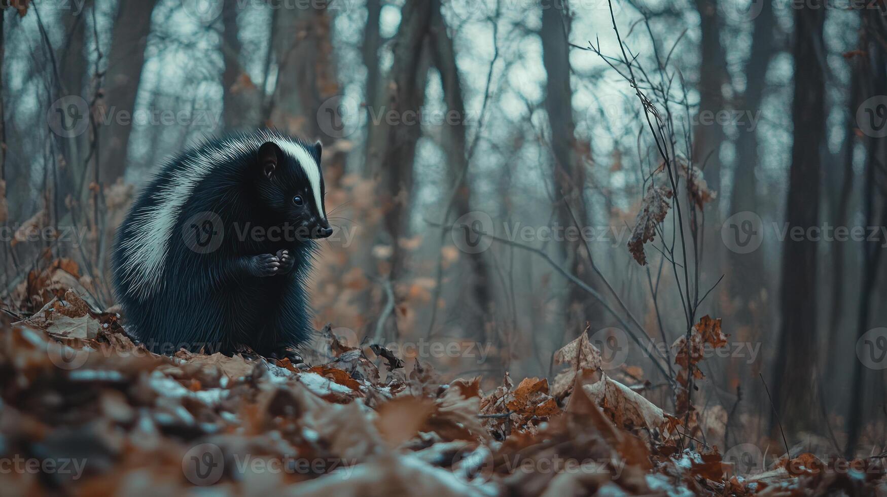 Skunk in a misty forest photo