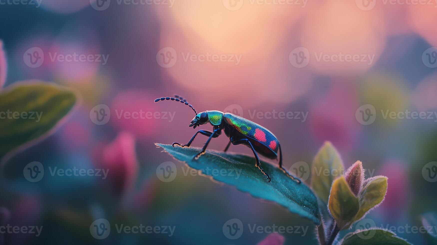 Colorful beetle on a leaf at sunset photo