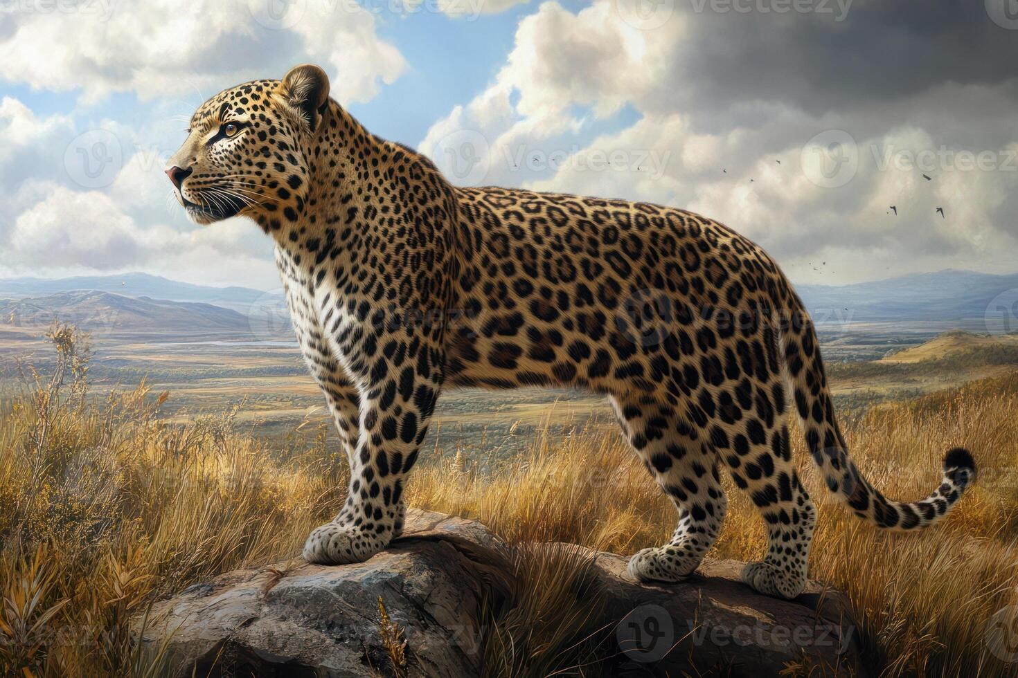 Majestic leopard on a hilltop photo