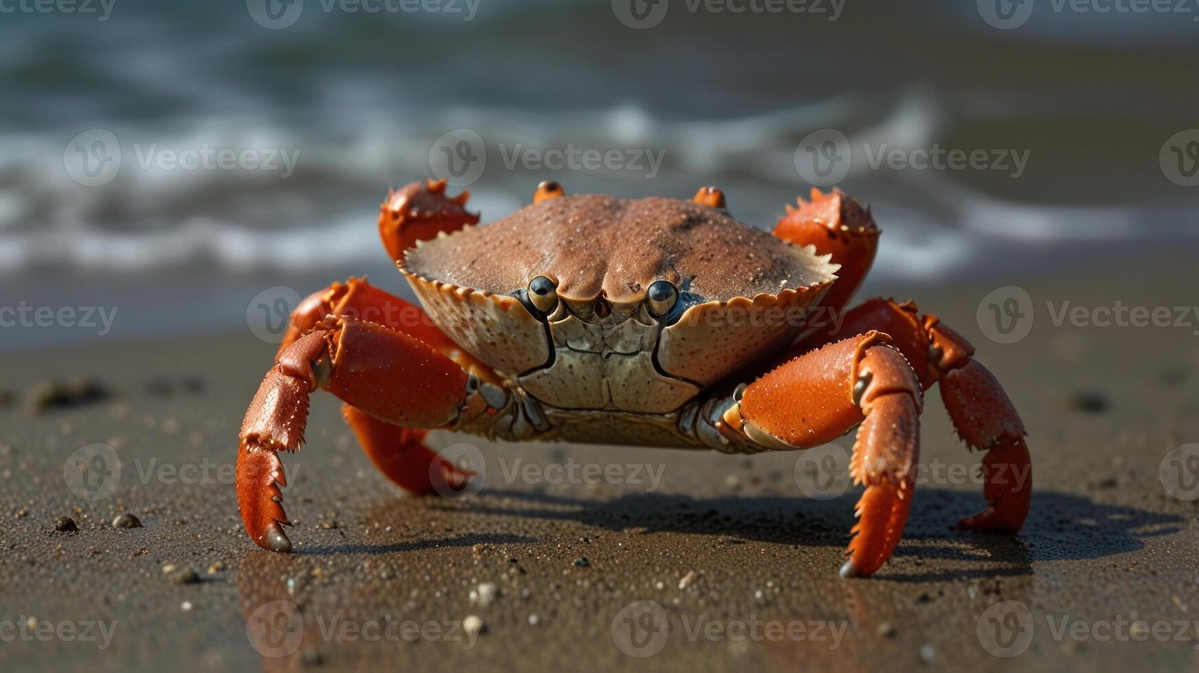 Orange crab on sandy beach photo
