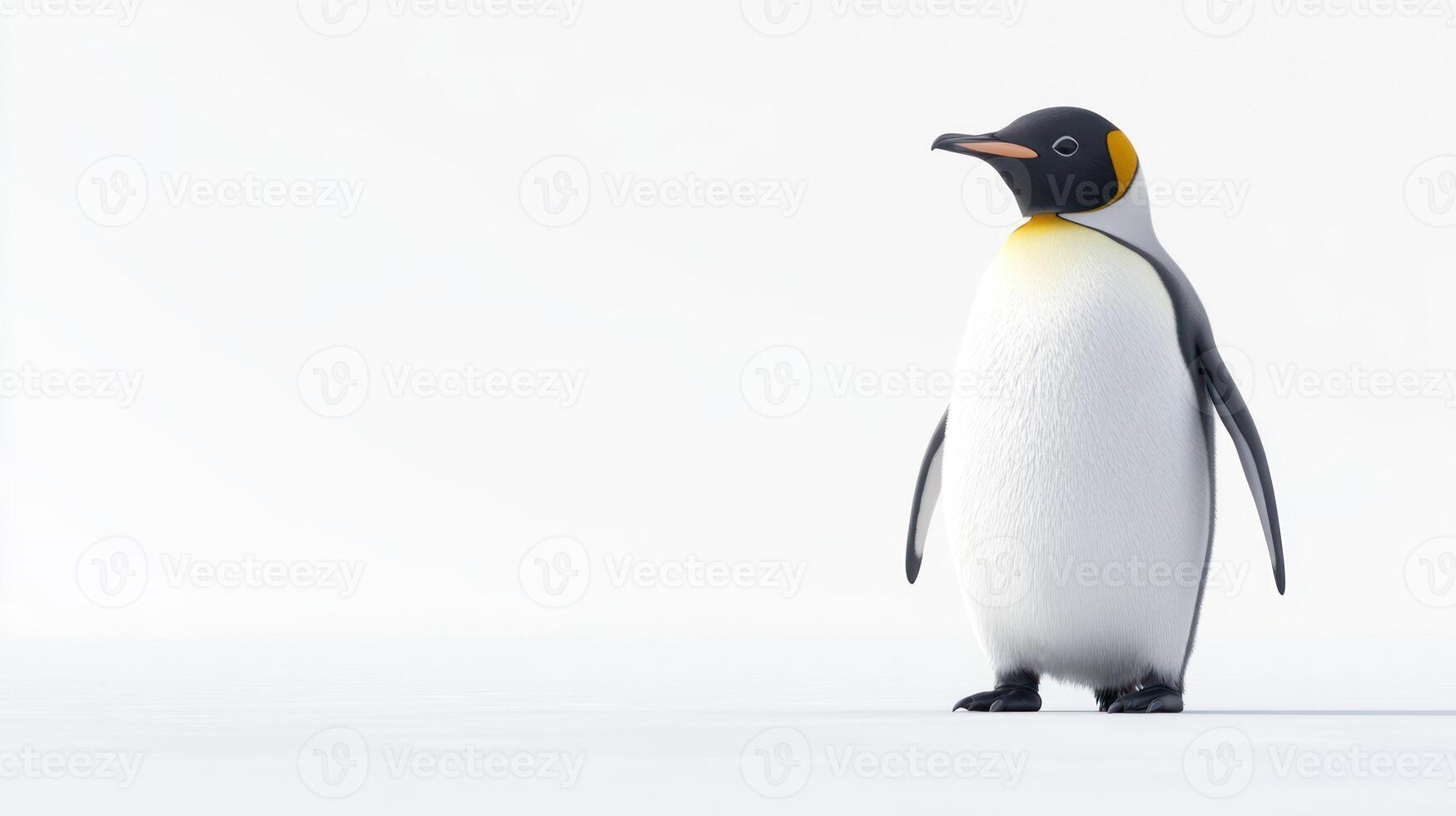 A digitally rendered emperor penguin stands on a plain white background photo