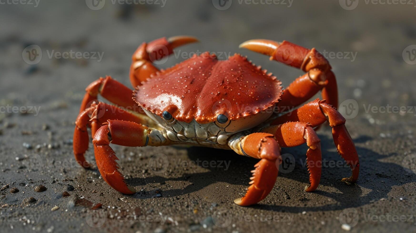 A red crab on the beach with its legs spread photo