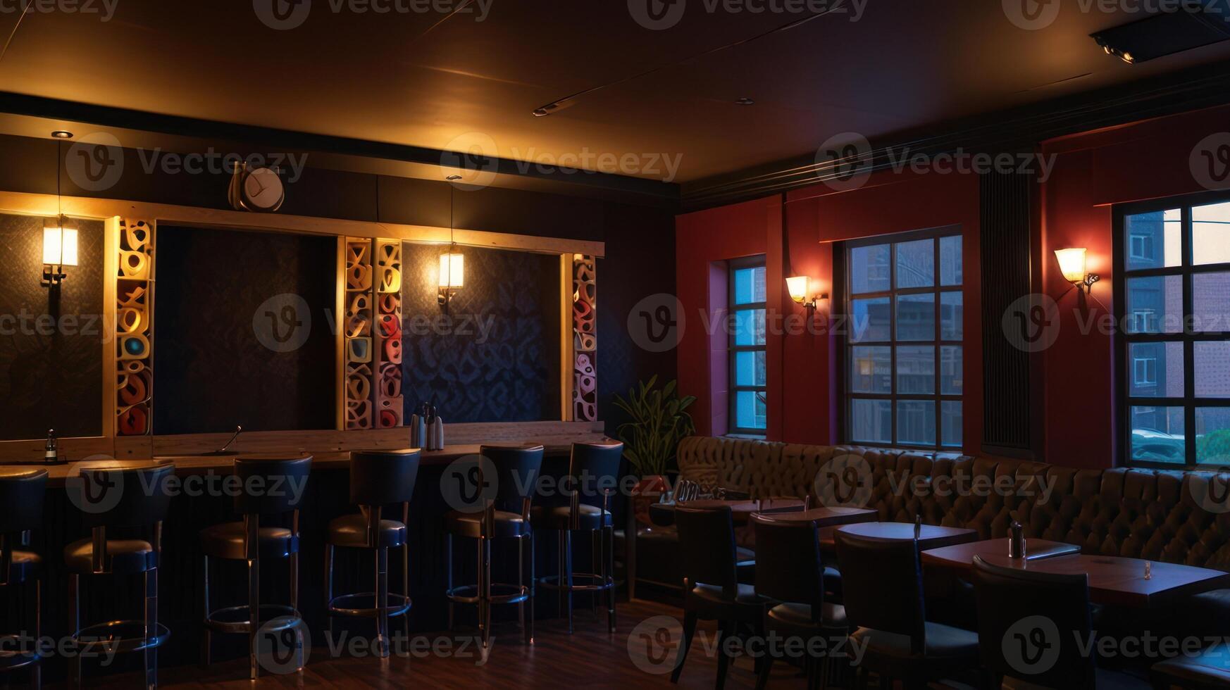 A bar with black walls and red trim photo
