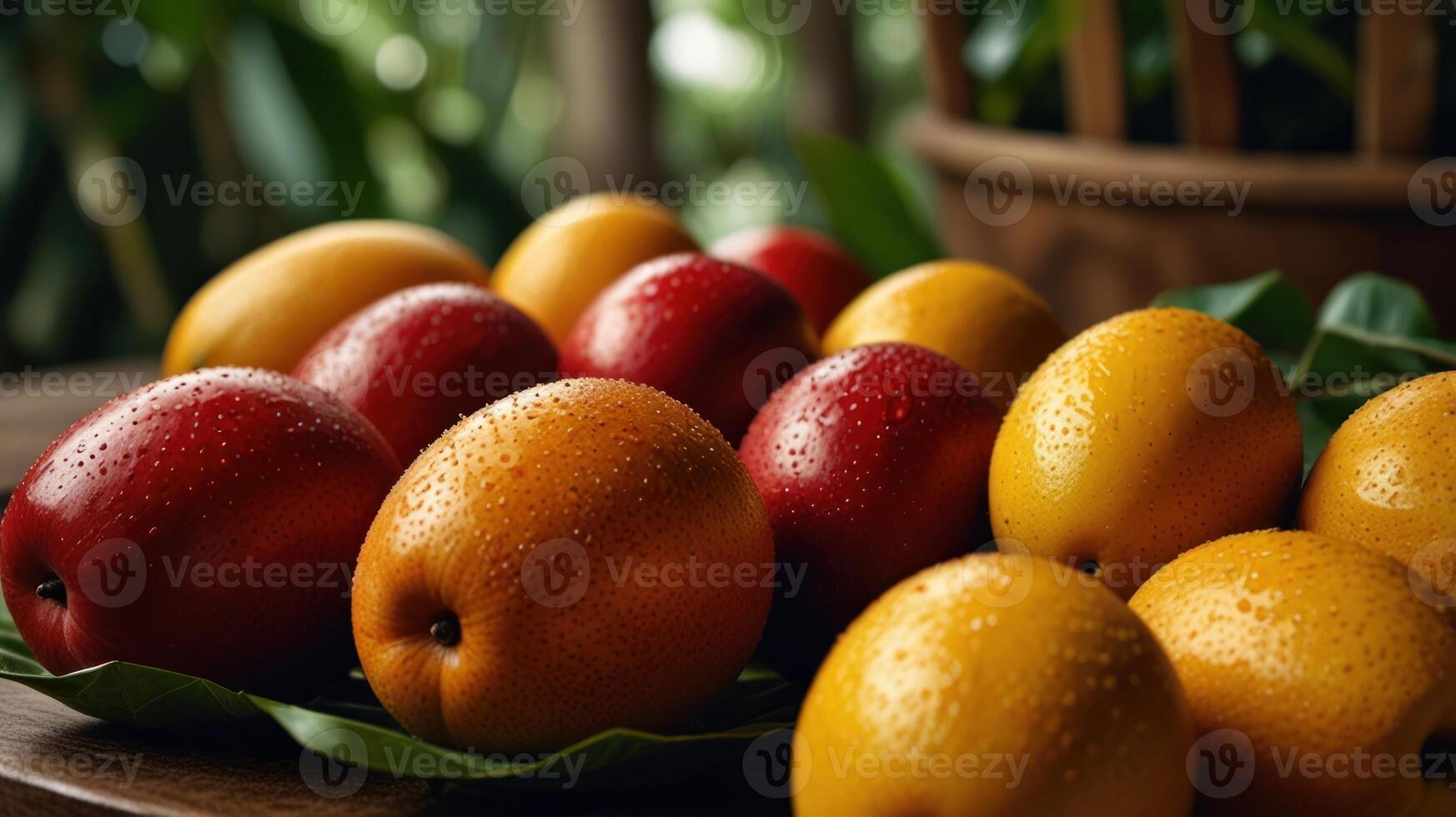A bowl of red and yellow fruits on a table photo