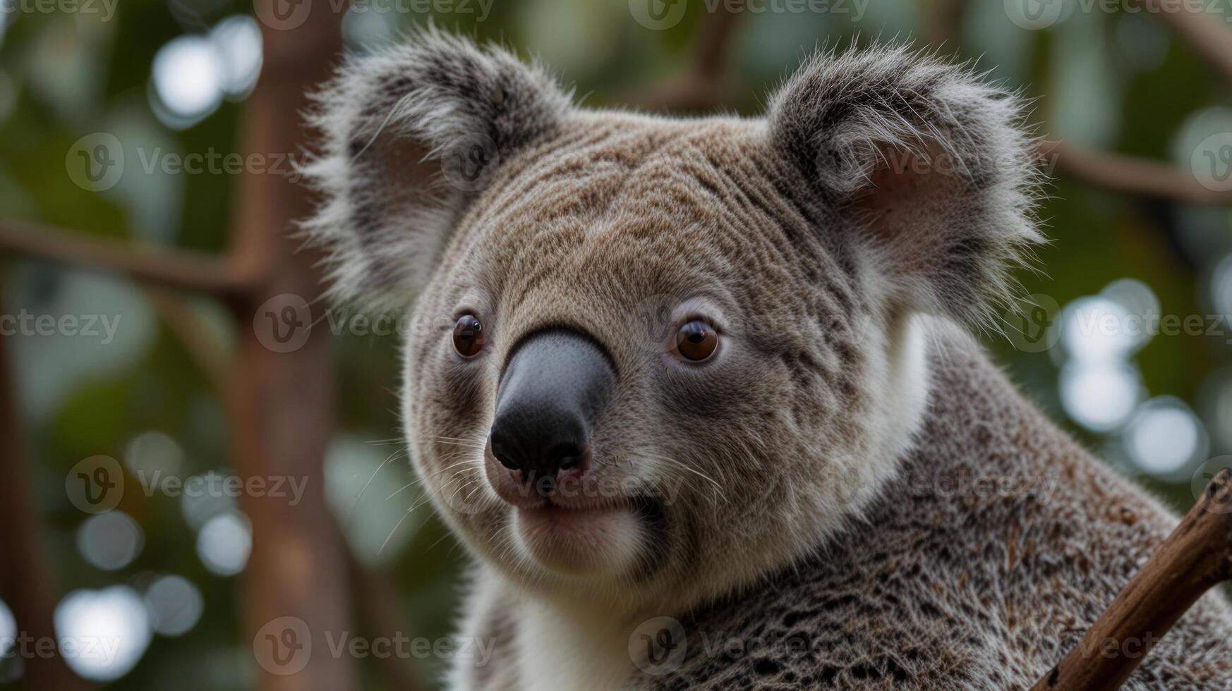 A koala bear is sitting in a tree photo
