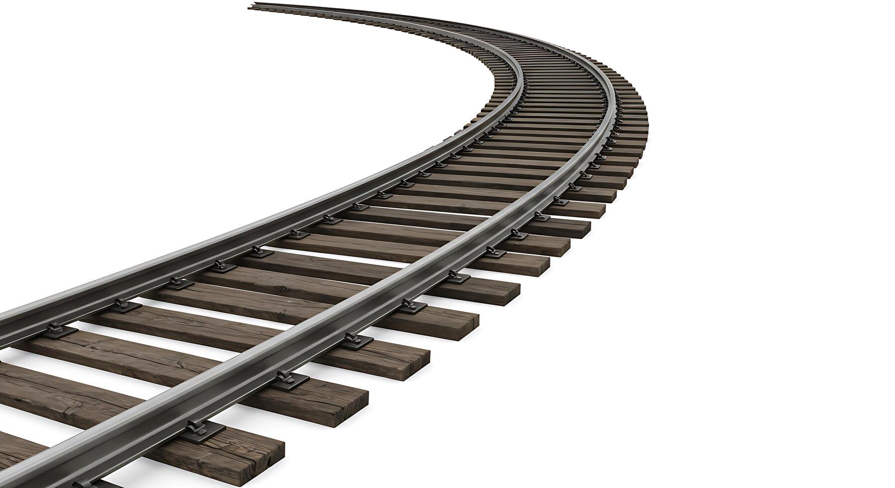 A railroad track is shown on a white background photo