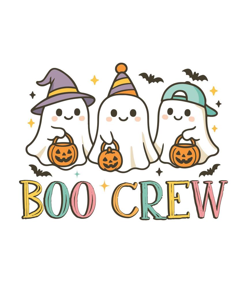 Boo crew - Spooky Season T-shirt , Funny Halloween Illustration, Cute Ghost Clipart, Halloween Ghoul Design, Humor Sayings vector