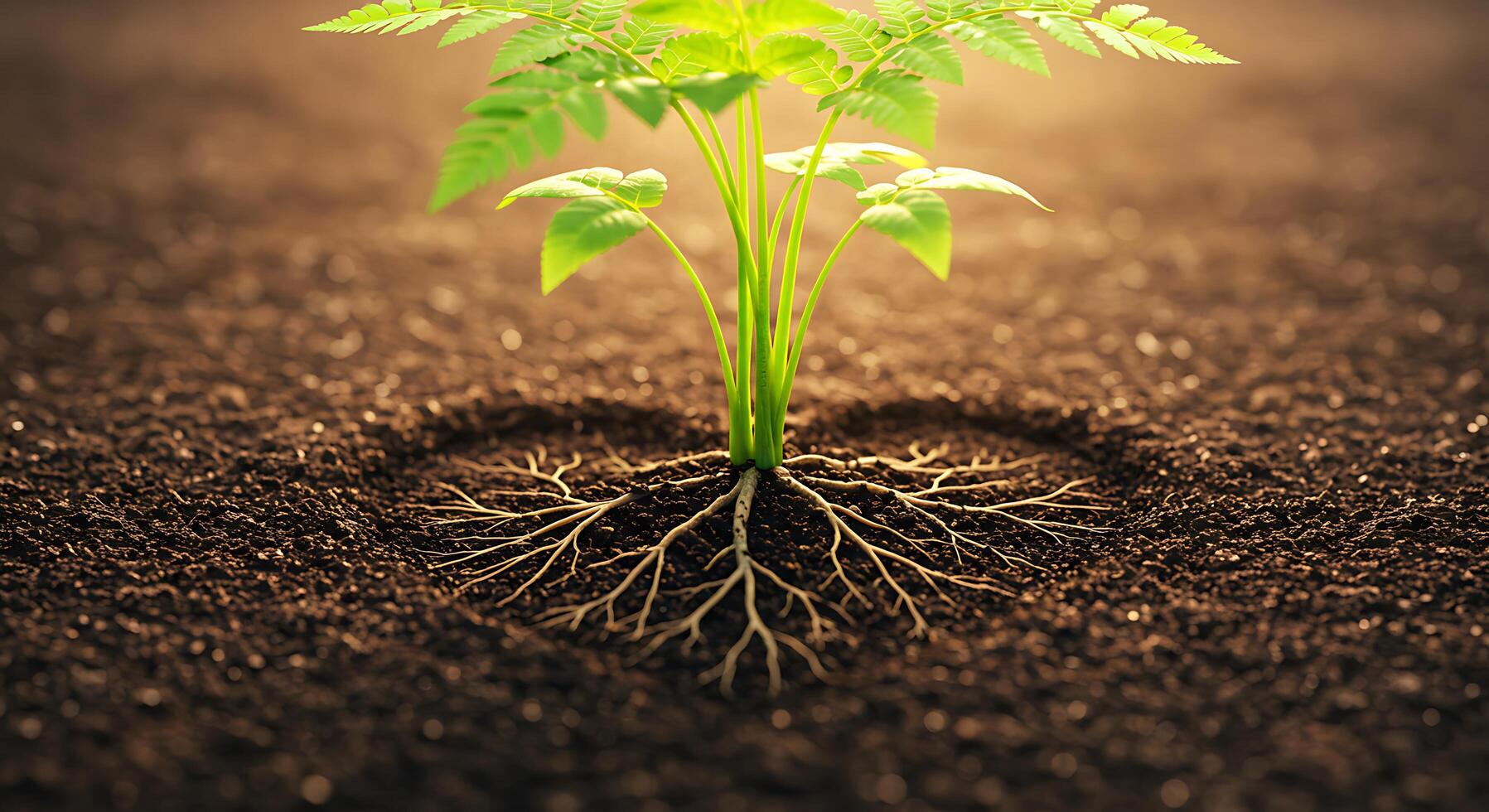Green plant in heart shape on soil photo