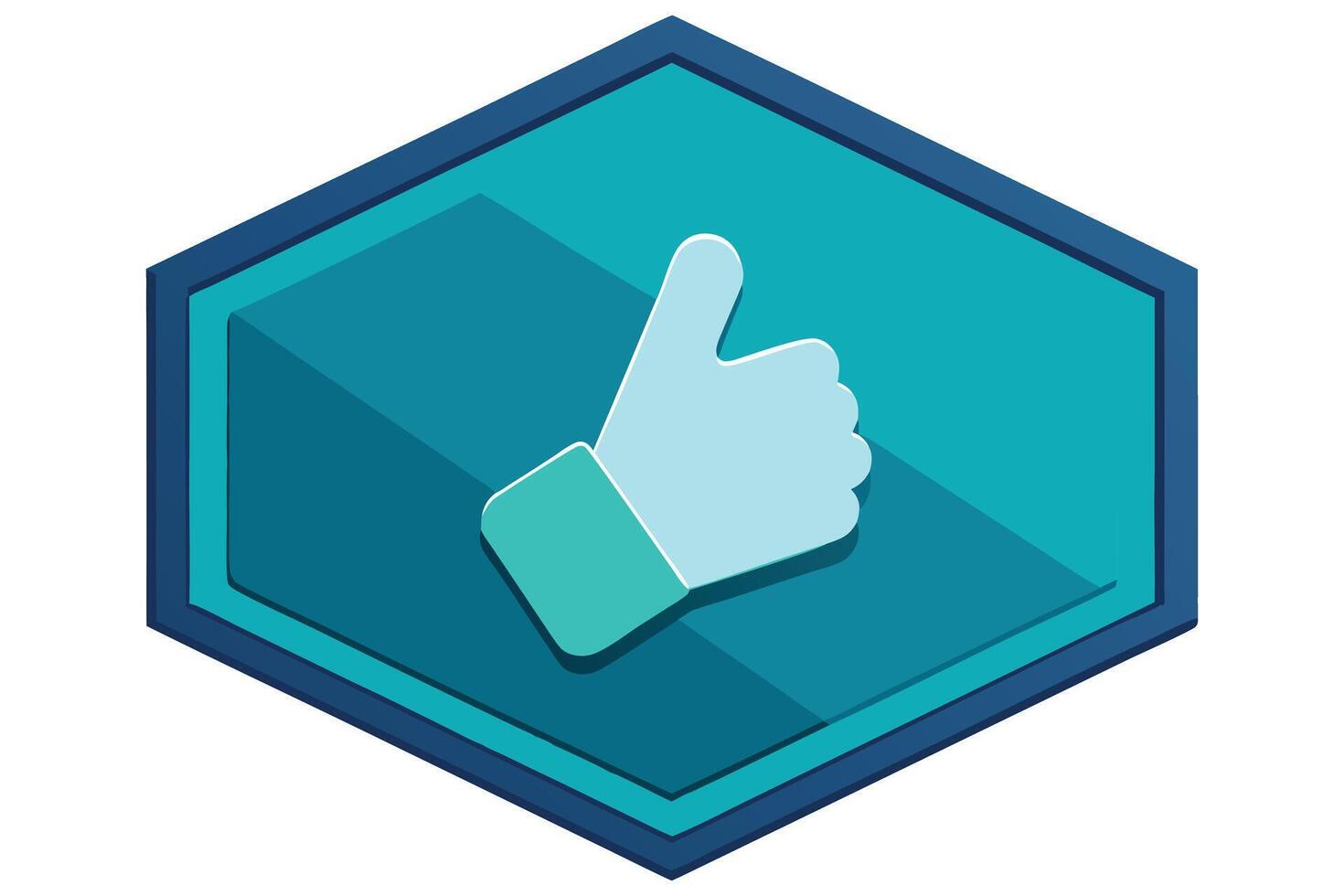 3D isometric thumbs up icon inside a translucent hexagon badge vector