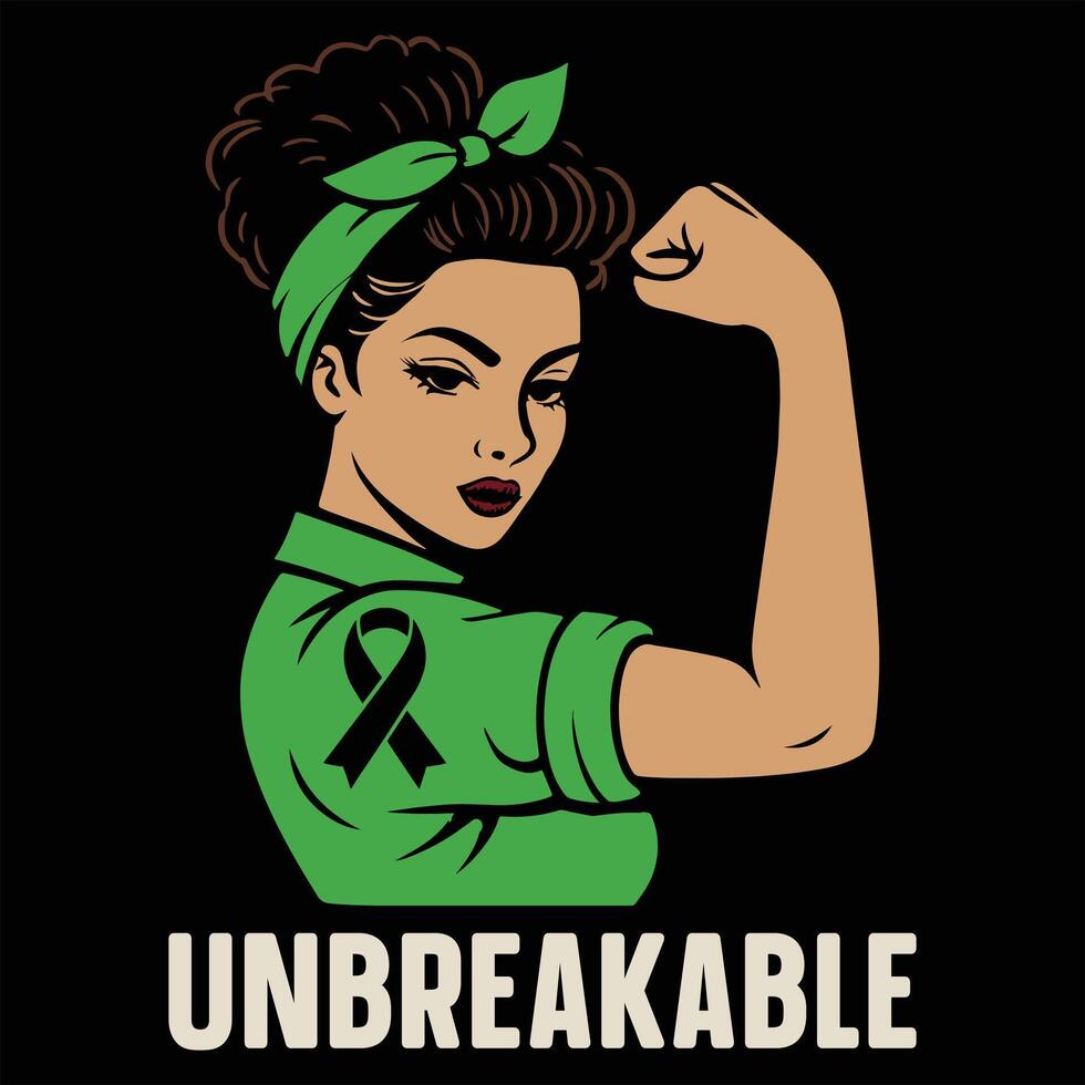 Unbreakable - Mental health awareness T-shirt , green mental awareness illustration, self care clipart, positive vibes sayings vector