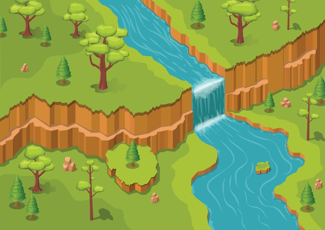 River and waterfall in green landscape vector