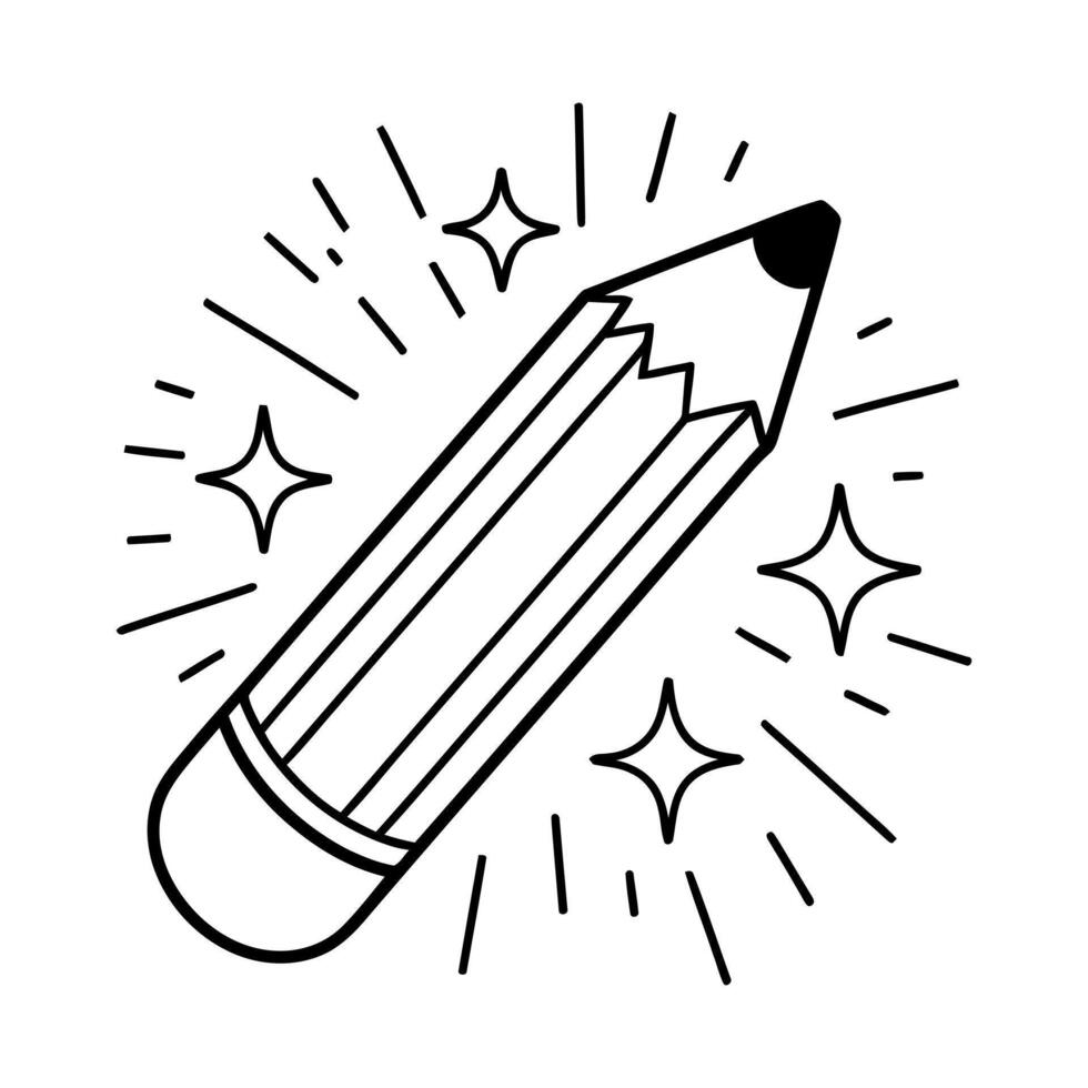 Pencil with radiating lines and stars writing drawing vector