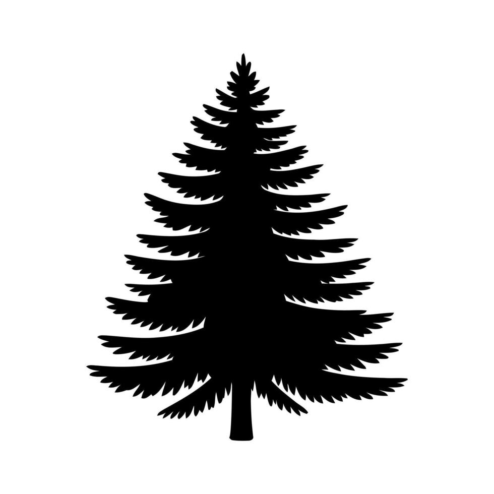 Black pine tree silhouette evergreen coniferous vector