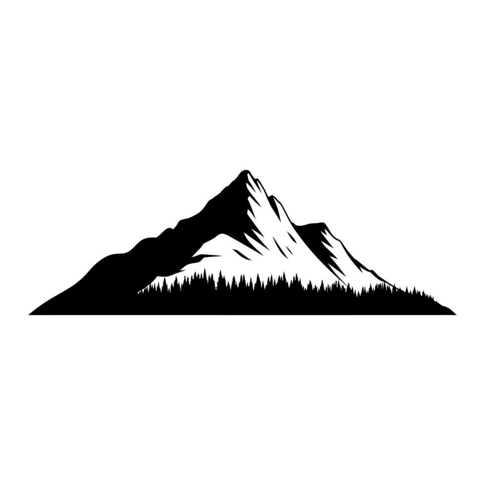 Jagged mountain peaks above dense forest trees vector