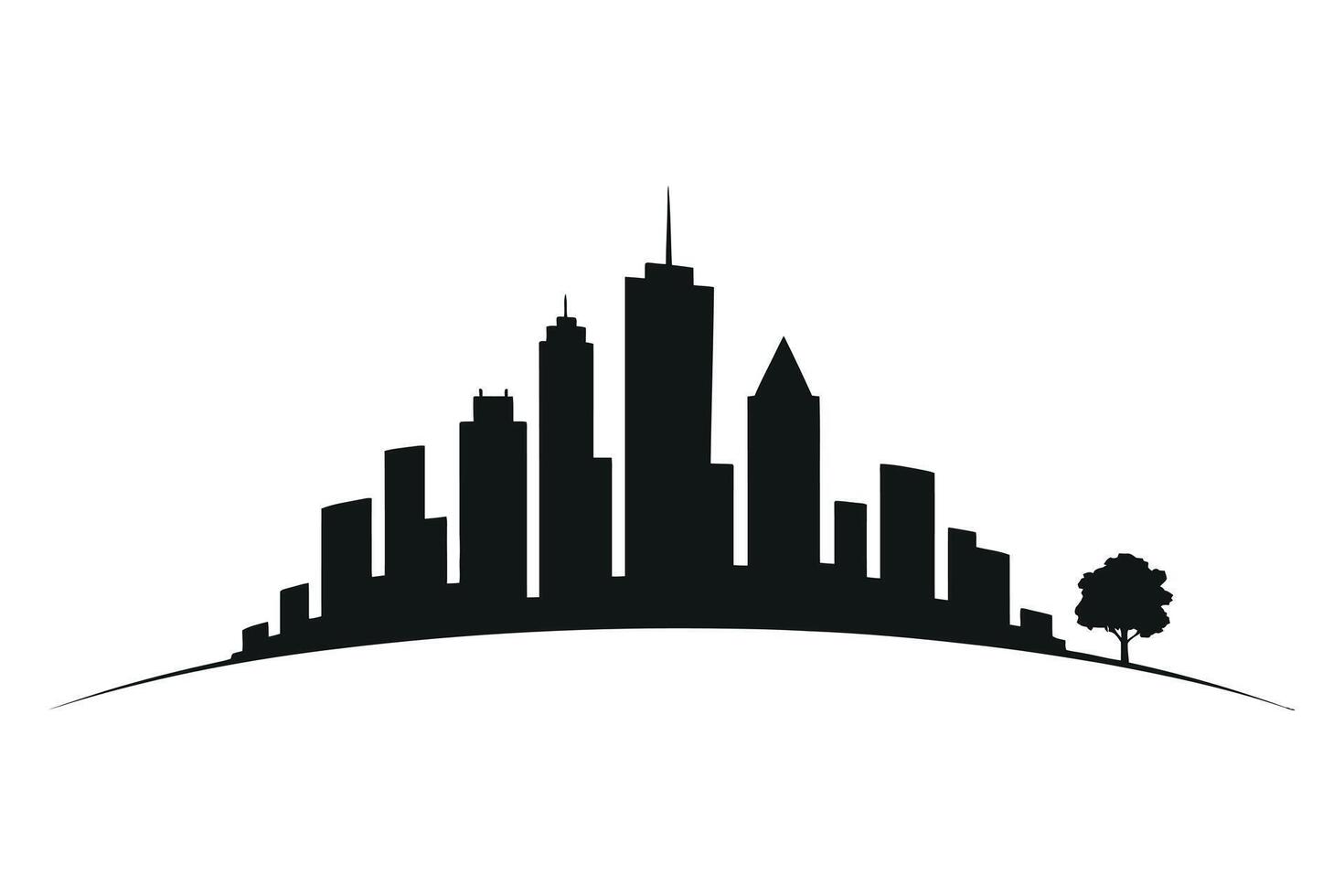Cityscape silhouette with lone tree skyline black vector