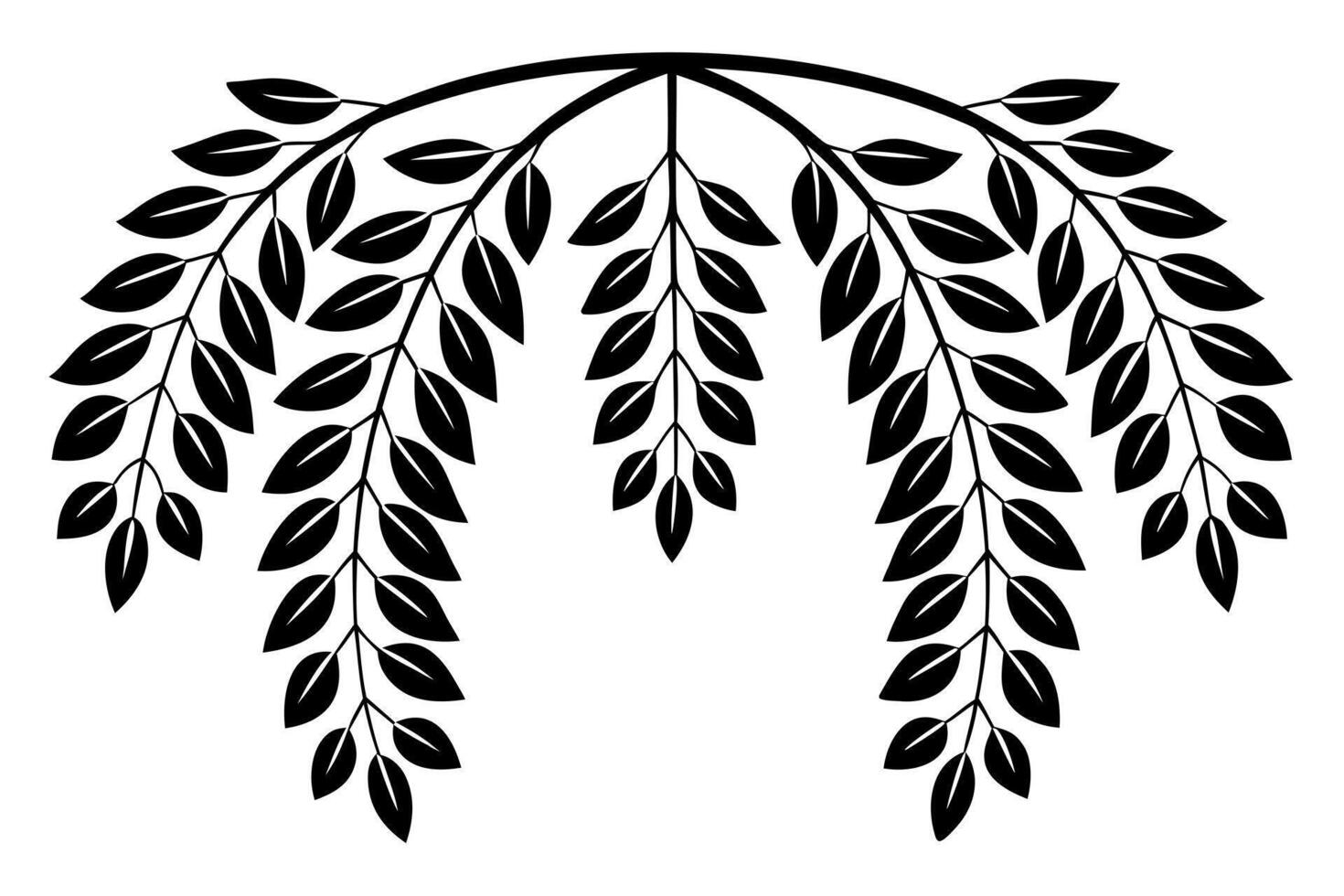 Black leaves on curved branches botanical nature vector