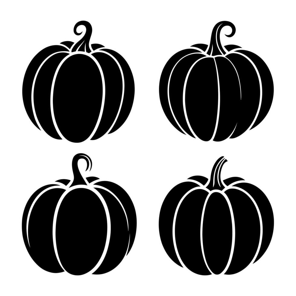 Four black pumpkins with swirling stems squash gourd vector