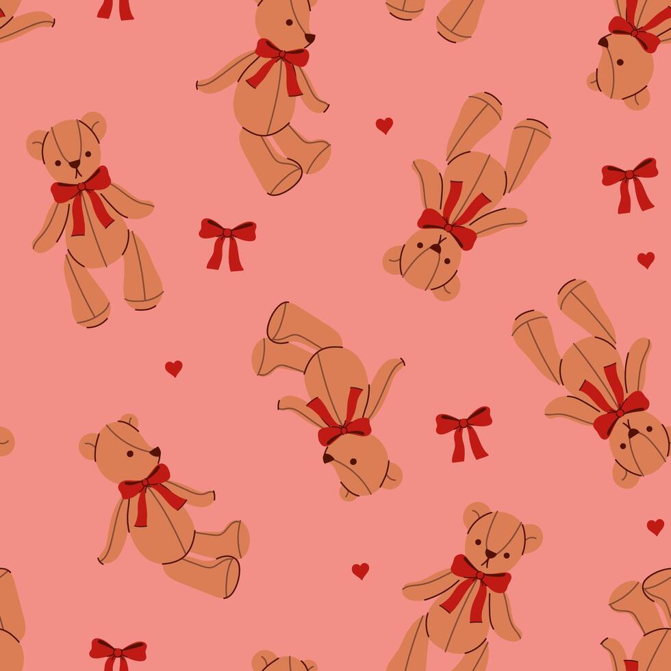 Seamless pattern with teddy bears with bows on their necks. graphics. vector