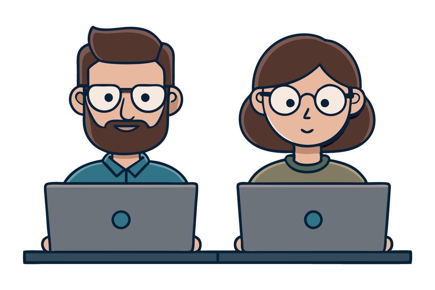 a man and woman working together on their laptops in a modern and minimalistic office setting vector