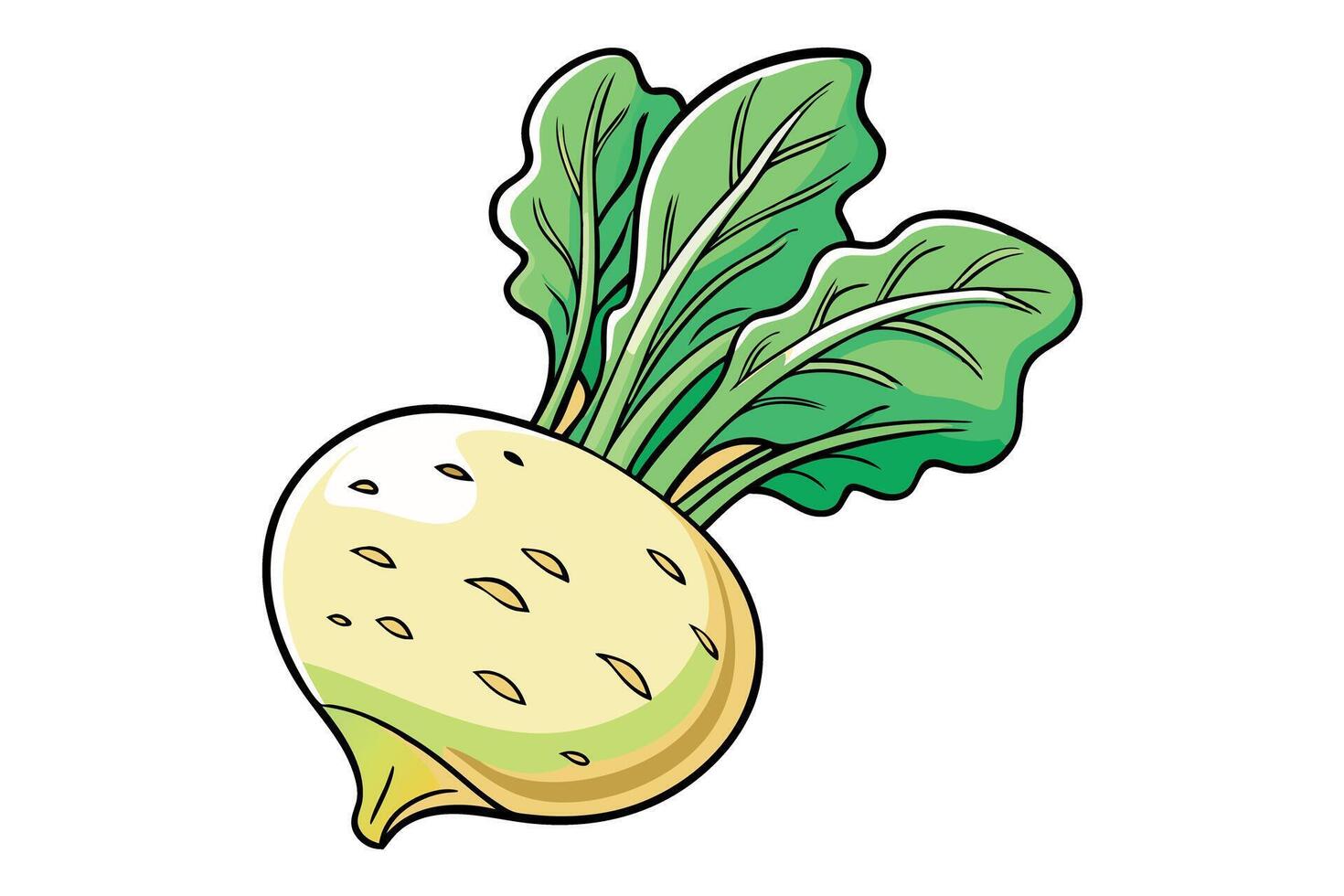 a turnip with bright yellow color and vibrant green leaves, ideal for food and vegetable themed designs vector