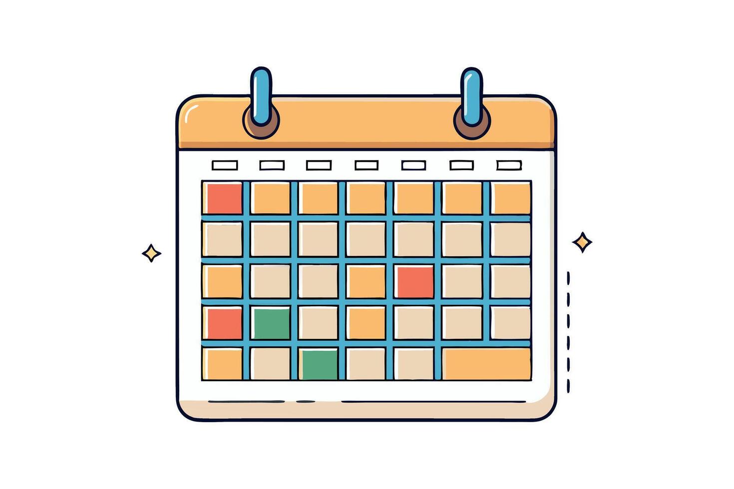 digital calendar illustration with colorful boxes, ideal for scheduling, time management, planning, and organizational designs vector