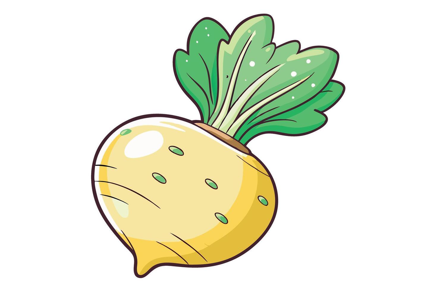 Detailed turnip illustration, featuring a fresh yellow bulb and lush green leaves, perfect for organic food designs vector