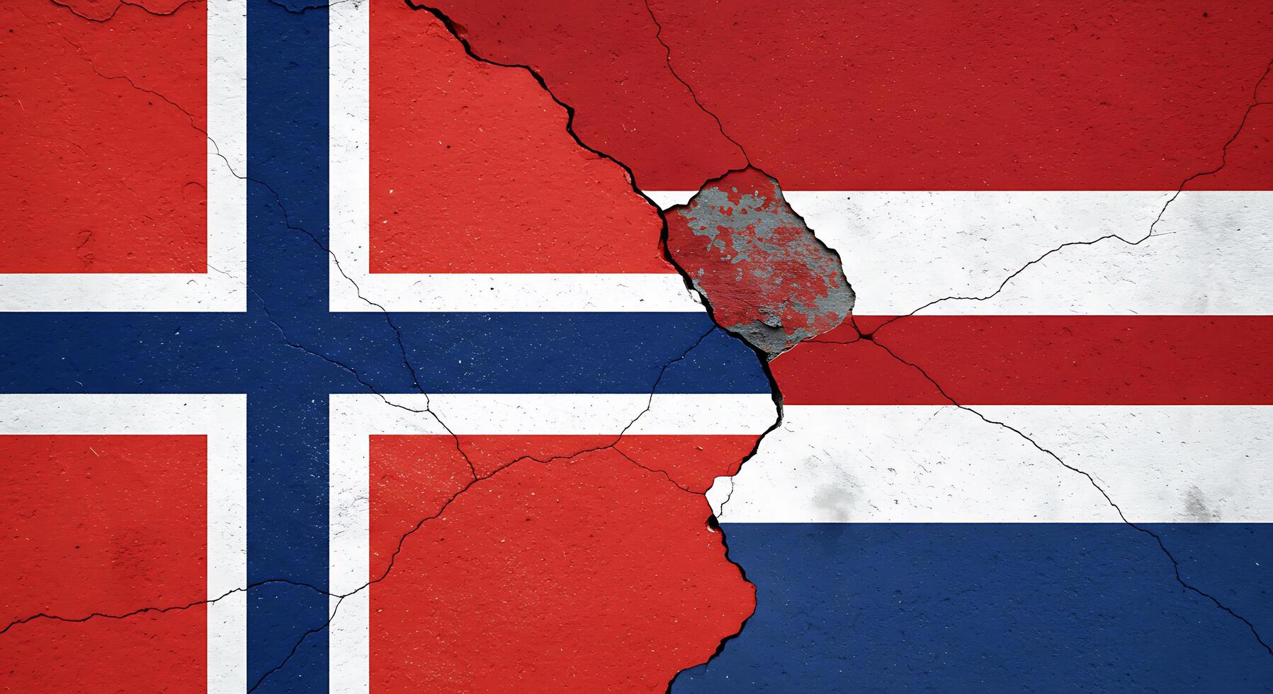Norway and costa rica flag on cracked wall photo