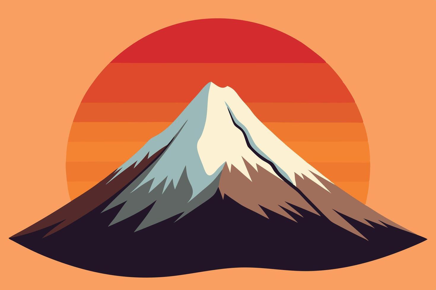 painting of a majestic mountain with snow capped peaks, dramatic sunset sky, and bold color contrasts for an artistic effect vector