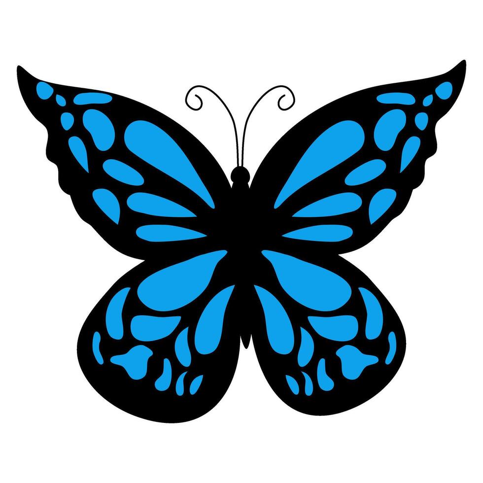 Colorful of summer blue butterflies nature. Trendy modern illustration isolated on transparent background, vector