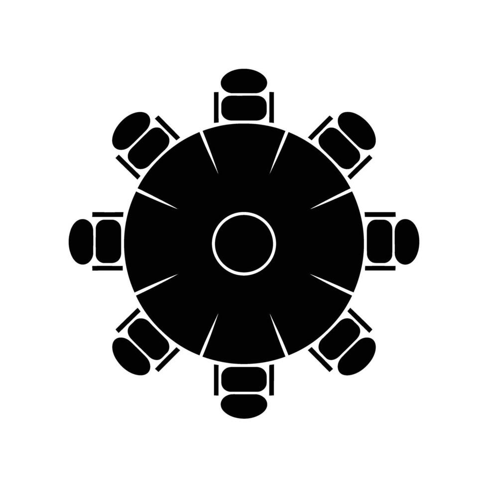 A black and white illustration of a table with chairs vector