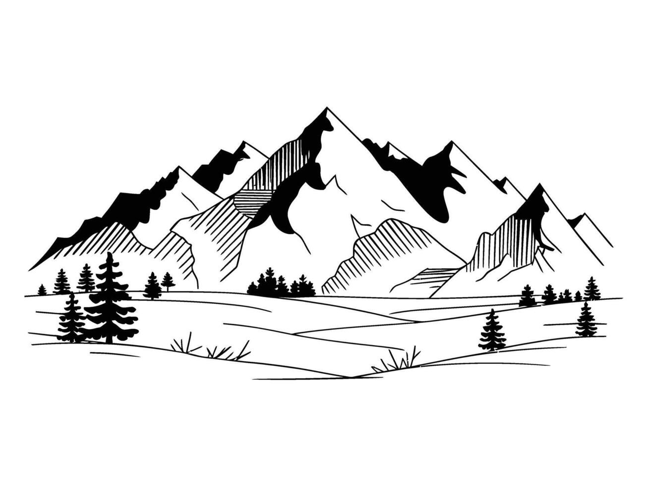 Mountain landscape with trees and mountains illustration vector