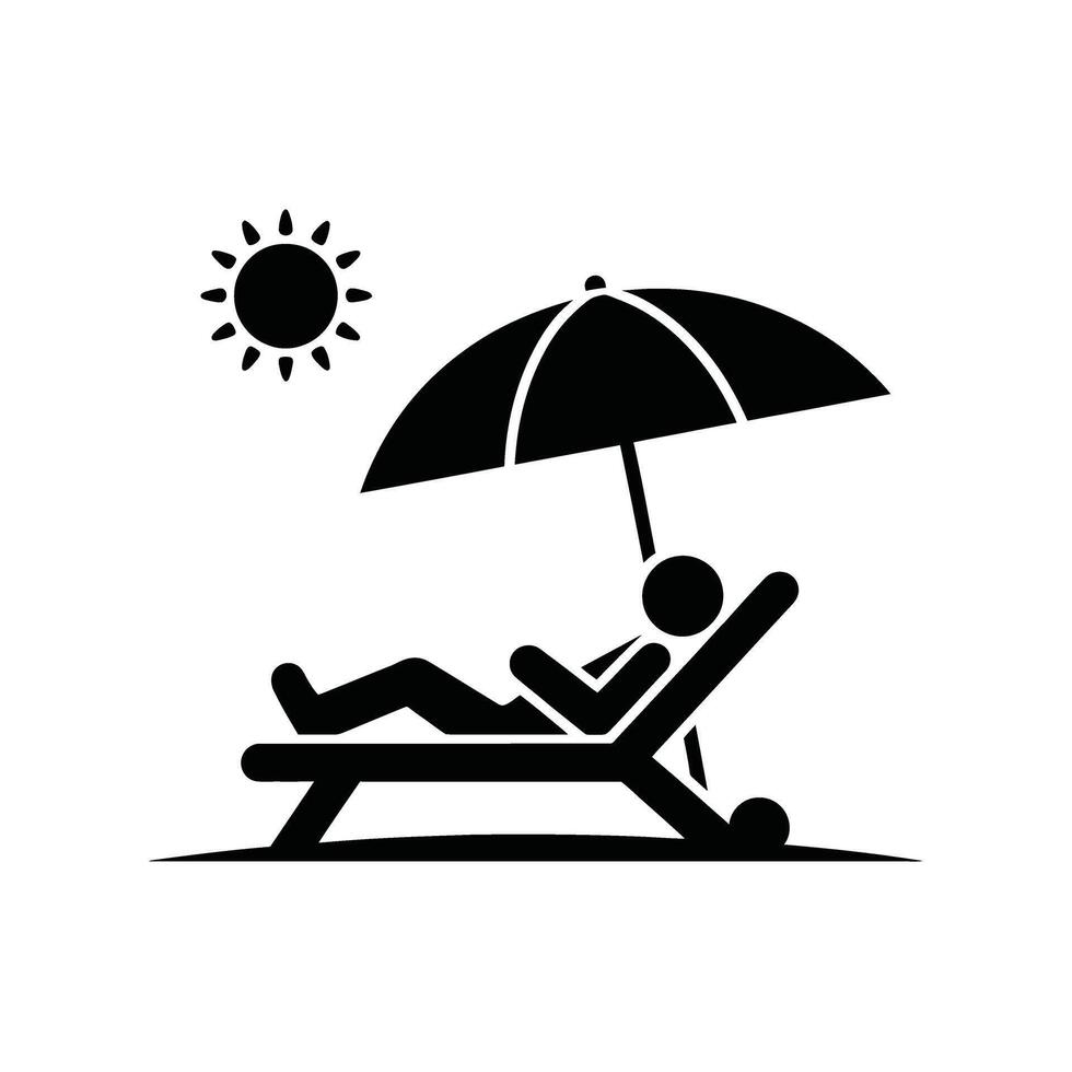 A man is relaxing on a beach chair under an umbrella vector