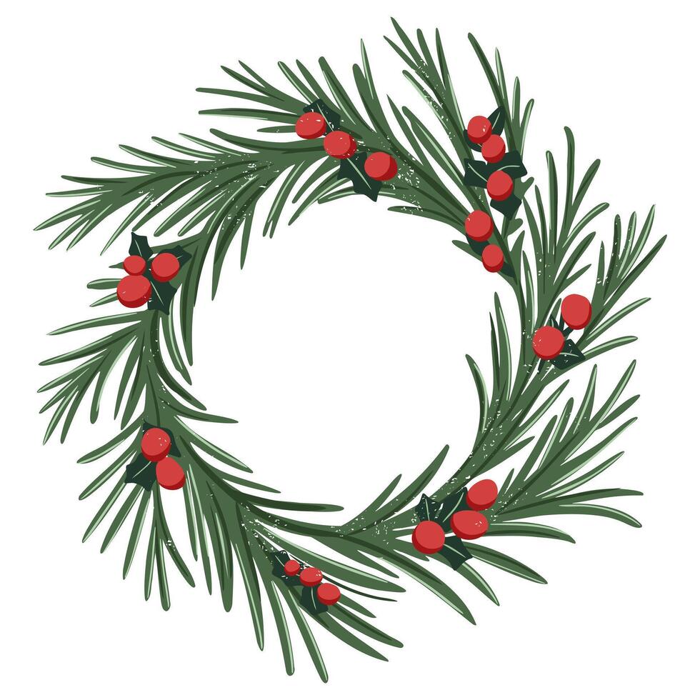 Christmas wreath with pine and berries vector