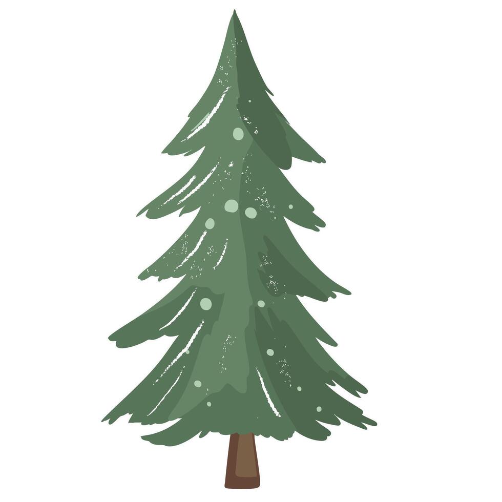 Stylized christmas tree. Green fir in soft hand drawn style. Winter element for cozy projects vector