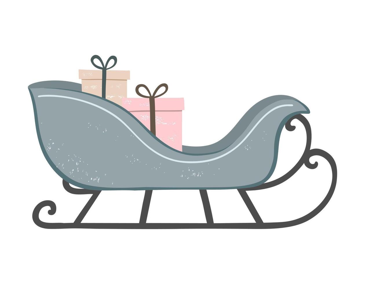 Sleigh with gifts. Hand drawn pastel christmas illustration in cozy style for winter holiday design and decor vector