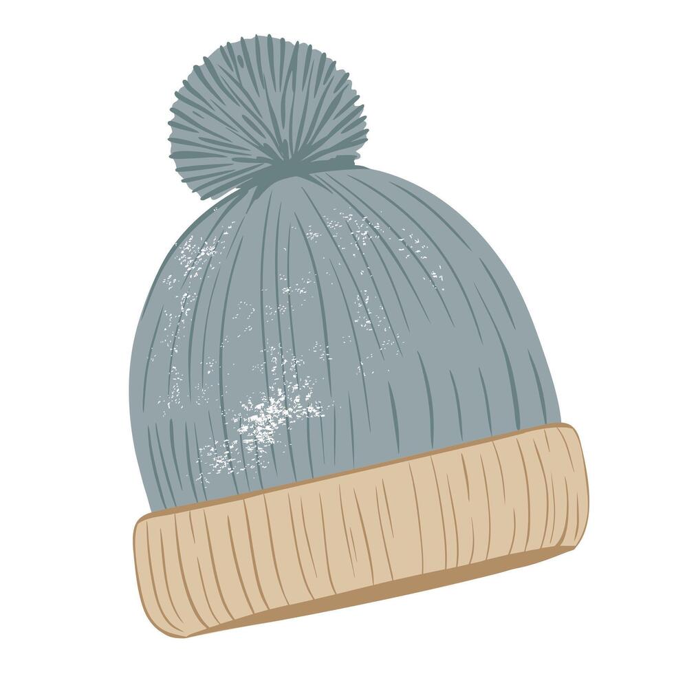 Cozy knitted hat. Hand drawn winter cap for christmas, cards, and festive illustration vector