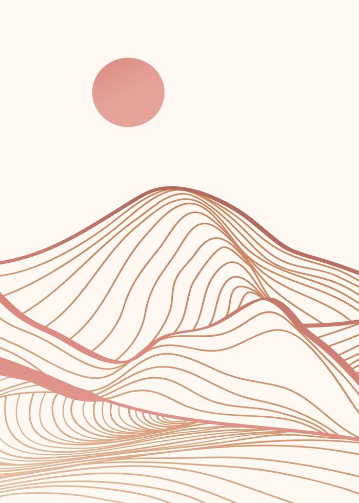 Creative minimalist modern line art print. Abstract mountain contemporary aesthetic backgrounds landscapes. with mountain, forest, sea, skyline, wave vector