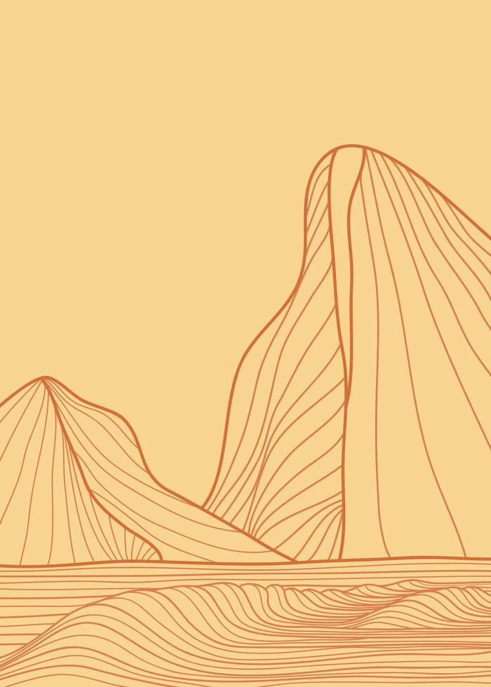 Mountain and Ocean wave line arts illustration. Hand drawn style. Abstract mountain contemporary aesthetic backgrounds landscapes use for print art, poster, cover, banner vector