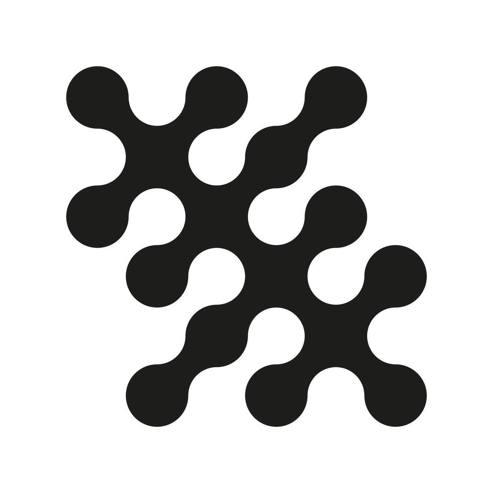 Metaball dot flat icon. Connected circle shape sign. Abstract integration symbol. Point movement simple pattern. Morphing blobs. Metaballs transition. Logotype, sticker template. Web design element. vector