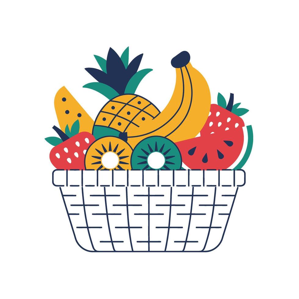 Fruit basket with fruit and vegetables illustration vector