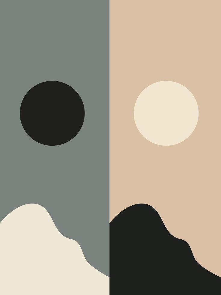 Illustration of Two Mountains and Two Suns in Different Colors vector
