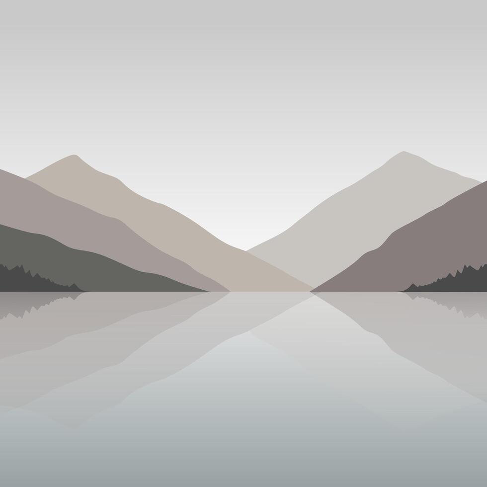Flat Illustration Design of Mountains with Lake Below vector