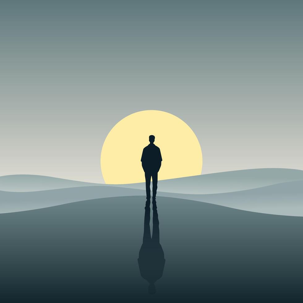 Illustration Design of a Man Standing Looking at the Moon vector
