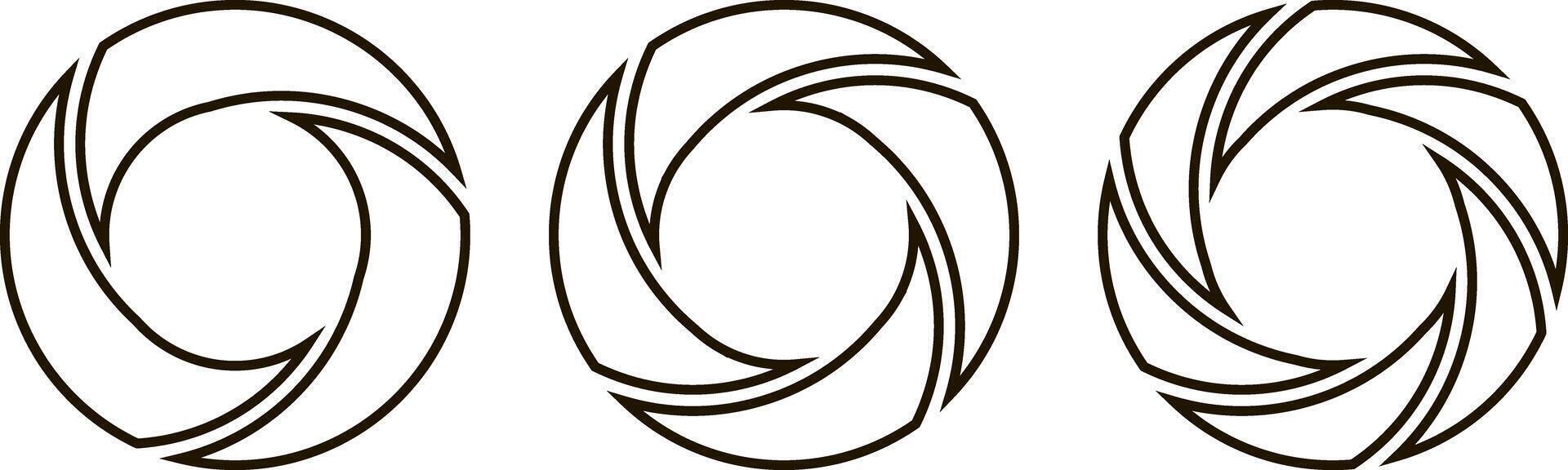 Outline camera cinema icon collection. Circular shutter collection vector