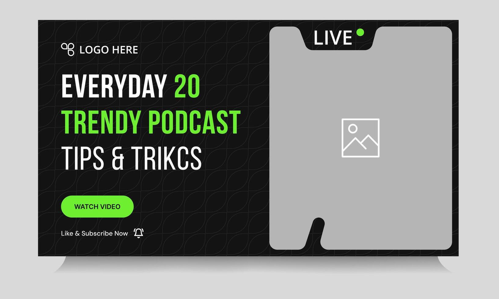 Customizable live podcast thumbnail banner design, podcast sound tips and trick cover banner design, fully customizable eps 10 file format vector