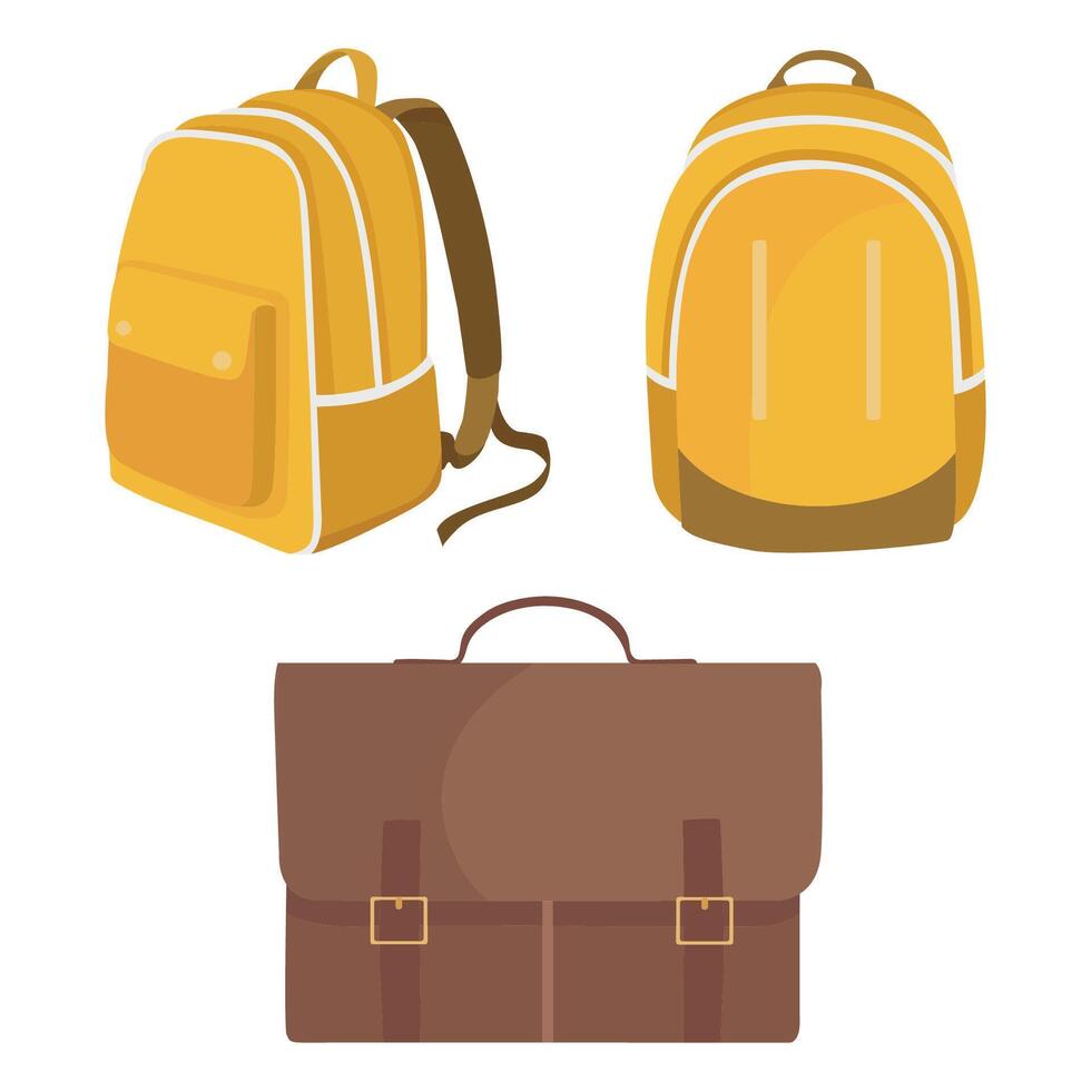 Yellow backpacks and brown bag illustration vector