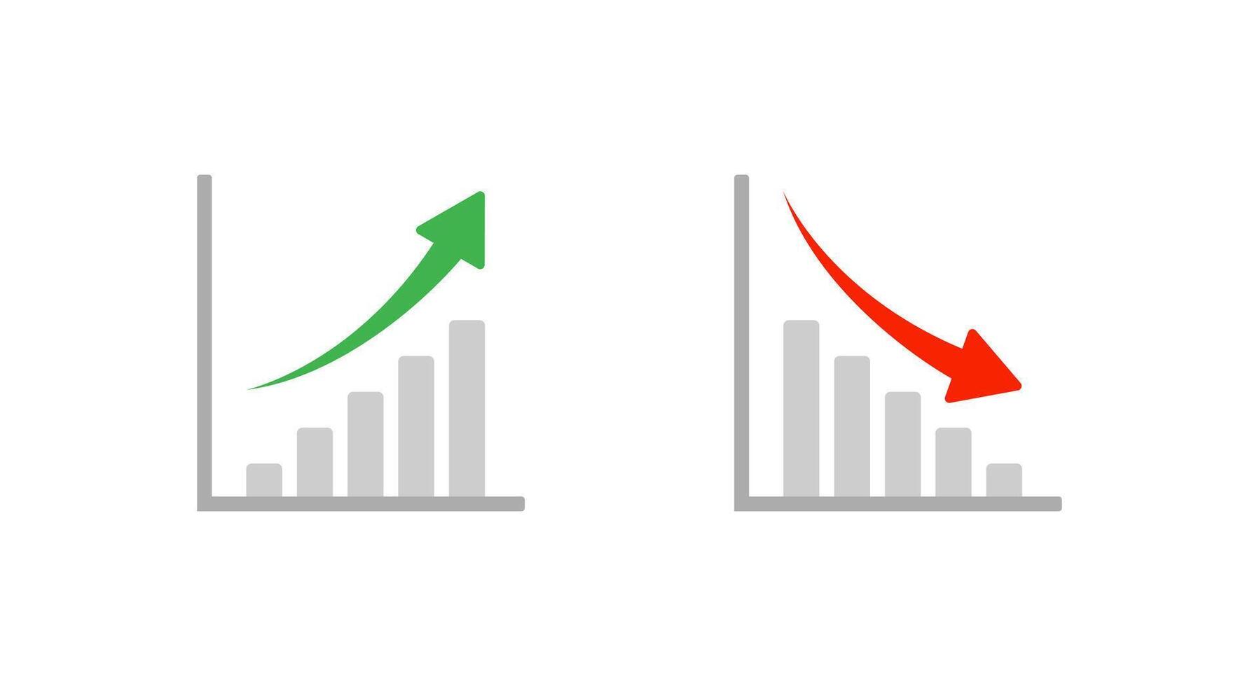 Growth and decline bar chart icon in flat style. Upward and downward arrow graph symbol vector