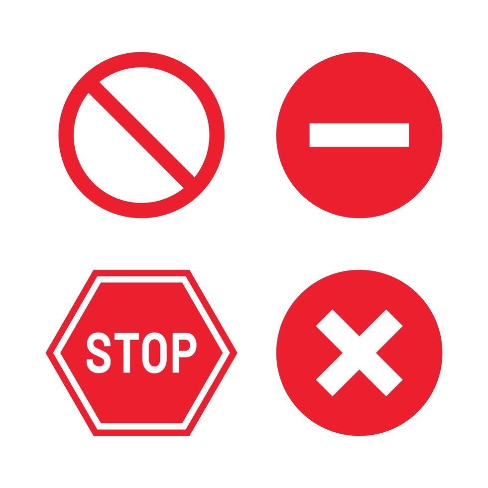 Prohibition and restriction icon set. No entry, cancel, stop and block symbol vector