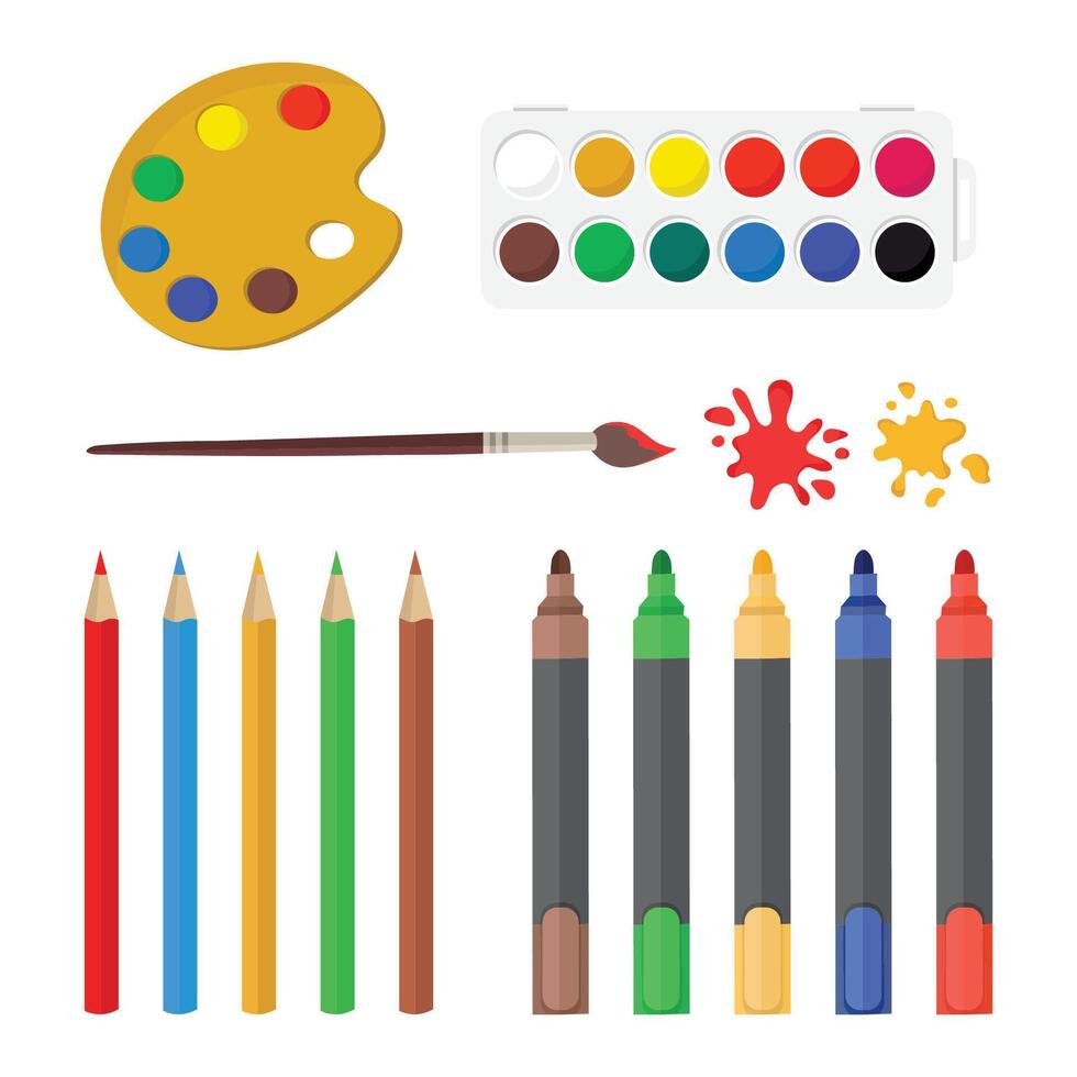 Colorful art supplies and tools for creativity vector